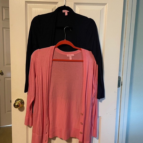 Lilly Pulitzer Sweaters - Lot of 2 XL Lilly Pulitzer EUC XL 3/4 sleeve cardigans. Pink and navy blue